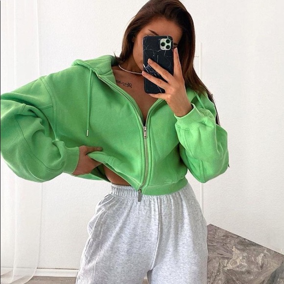 Solid Round Neck Long Sleeved Hooded Zipper Cardigan Sweater - Picture 5 of 6